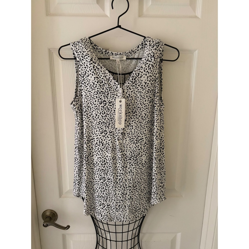 Workshop Republic Clothing NWT Dalmatian Print Henley Tank Top Small Snap Front